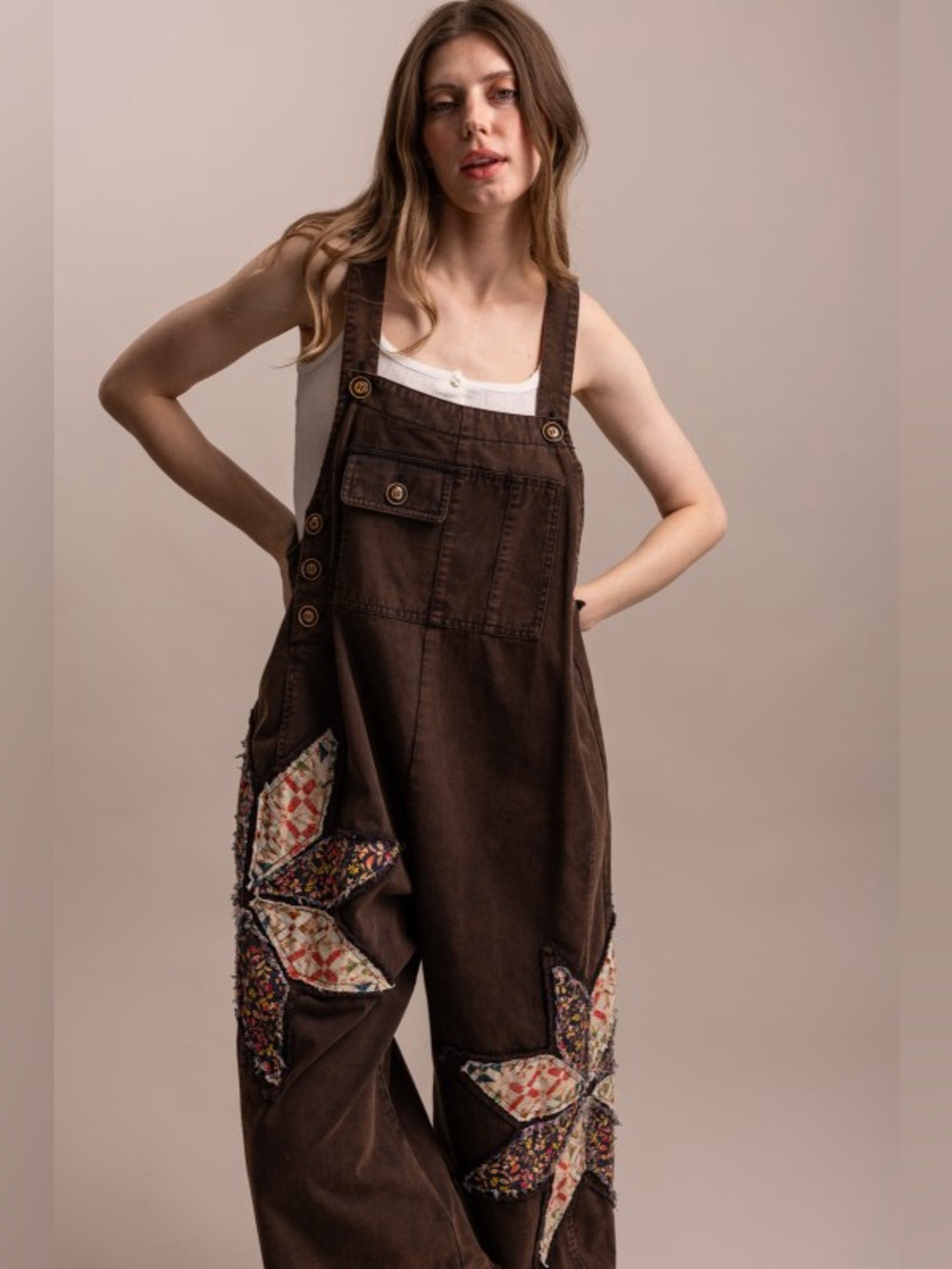 K1 New 🔥Bluevelvet Dark Brown Washed Patchwork Overall - Picture 10 of 10